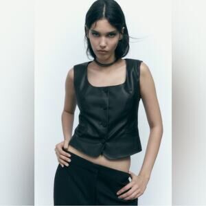 Zara Black Faux Leather Button Up Vest